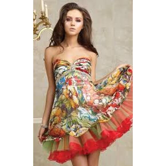 Tarani 2010 Collection Floral Beaded Cocktail Party Dress Strapless Halter 6 - Picture 1 of 12
